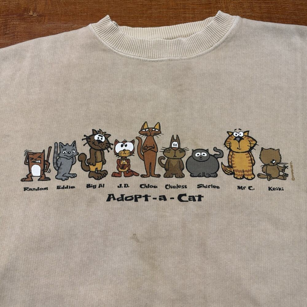 Vintage Crazy Shirts Adopt A Cat Sweatshirt Mens M Brown Oversized Relax Sweater - Picture 3 of 13